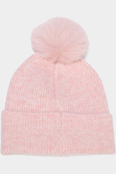 Bonnet &agrave; pompon fausse fourrure rose fille