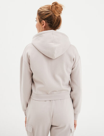 Sweat zippé à capuche court gris clair femme