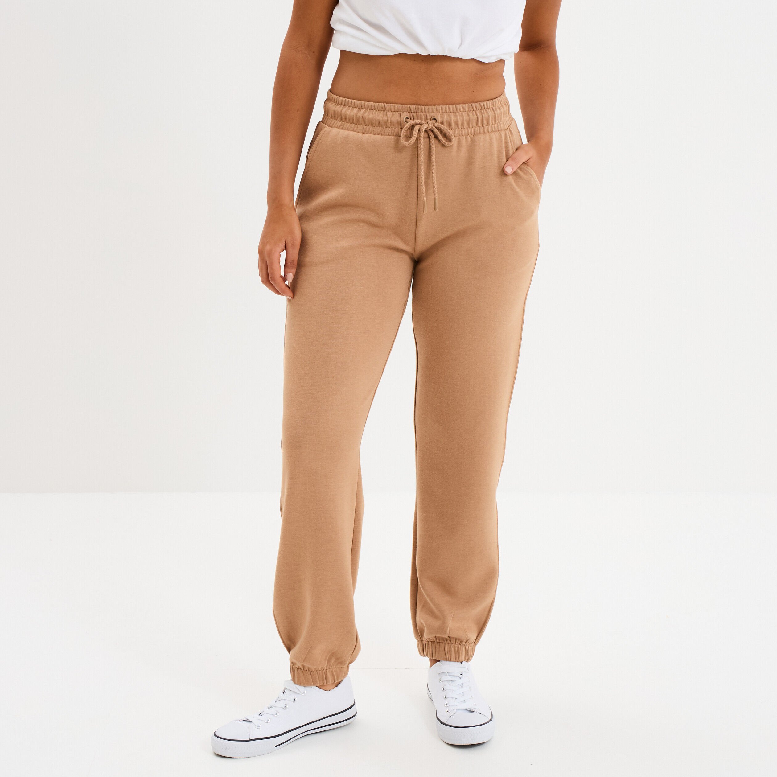 Pantalon de jogging large élastiqué taupe femme LH