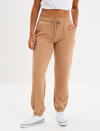 Pantalon de jogging large élastiqué taupe femme