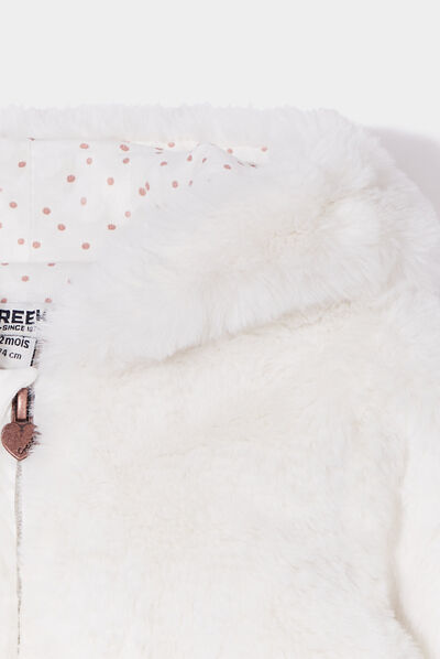 Veste à capuche imitation fourrure blanc bébé fille