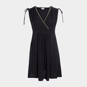 Robe évasée fluide col cache-coeur noir femme grande taille