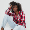 Chemise manches retroussables poches rouge femme