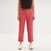 Pantalon chino regular ceinture tress&eacute;e vieux rose femme