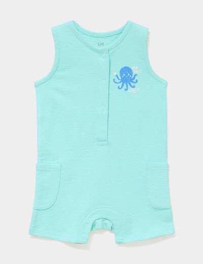 Combishort coton sans manches bleu turquoise b&eacute;b&eacute; gar&ccedil;on