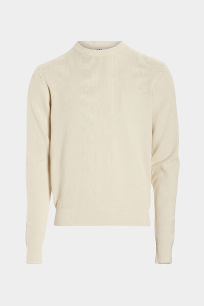 Pull en maille textur&eacute;e col rond creme homme