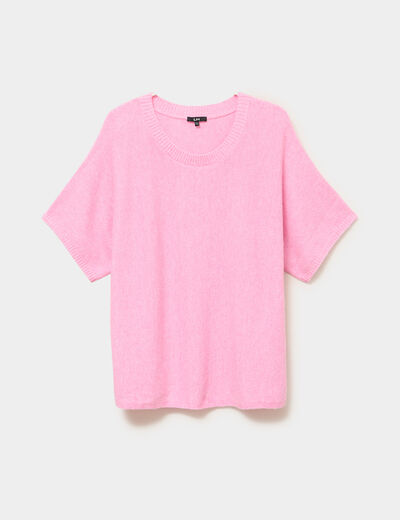 Pull manches courtes col rond rose femme grande taille