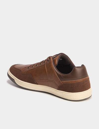Tennis basses &agrave; lacets marron cognac homme