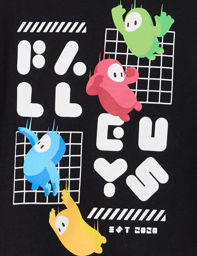 T-shirt manches courtes coton Fall Guys noir gar&ccedil;on