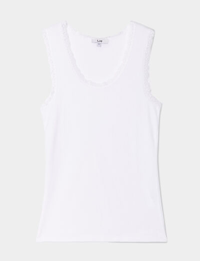 Débardeur coton bords dentelle blanc femme