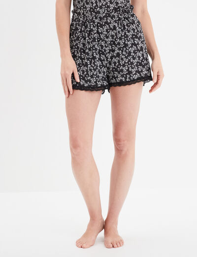 Bas de pyjama short détails dentelle noir femme