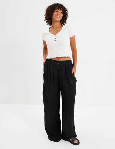 Pantalon large fluide noir femme