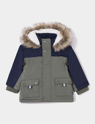 Parka à capuche fausse fourrure vert kaki bébé garçon