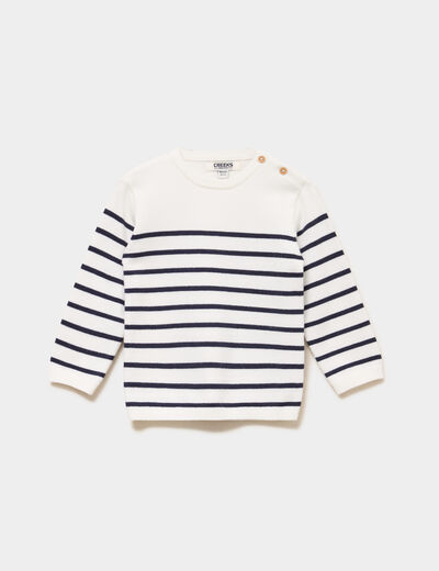 Pull marini&egrave;re col rond manches longues ivoire b&eacute;b&eacute; gar&ccedil;on
