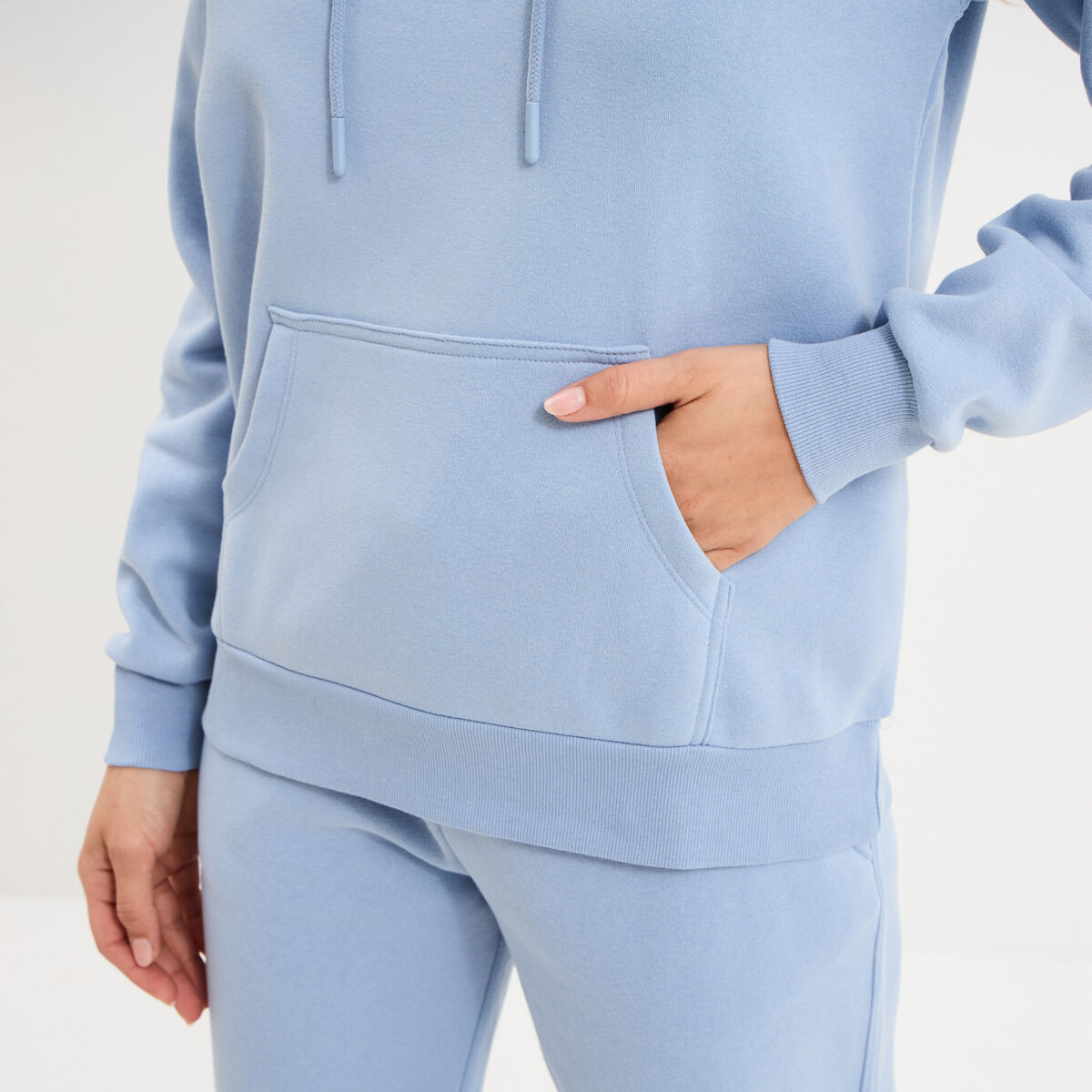 Sweat hoodie molleton &agrave; capuche bleu clair femme