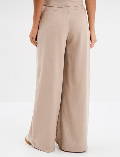 Pantalon large avec pinces beige femme