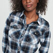 Chemise manches retroussables poches bleu femme