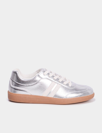 Tennis basses &agrave; lacets gris argent femme