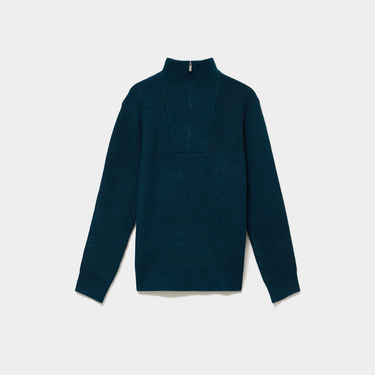 Pull avec col camionneur c&ocirc;tel&eacute; bleu canard homme