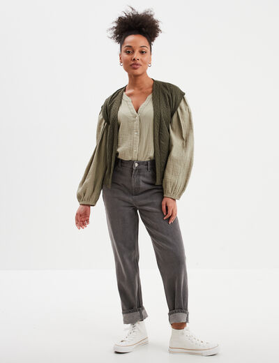 Blouse col tunisien gaze de coton Creeks vert kaki femme