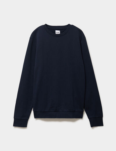 Sweat molleton col rond bleu marine homme