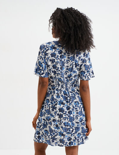 Robe col en V taille smockée Creeks blanc femme