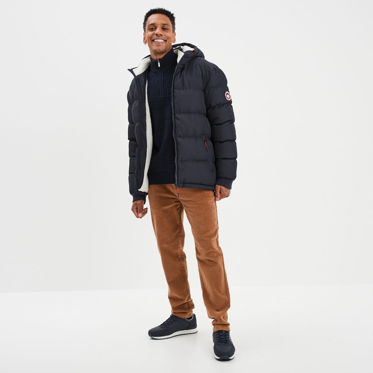 Doudoune doubl&eacute;e &agrave; capuche bleu fonc&eacute; homme