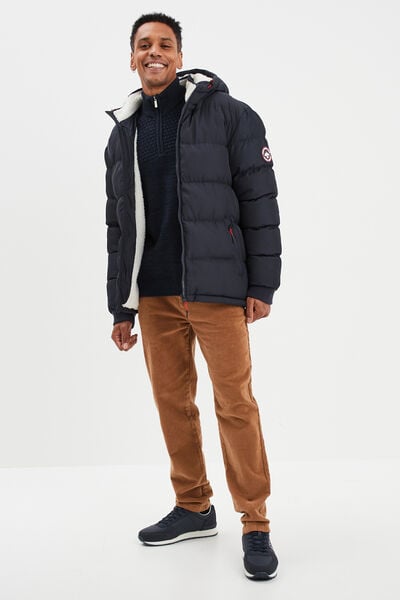 Doudoune doubl&eacute;e &agrave; capuche bleu fonc&eacute; homme