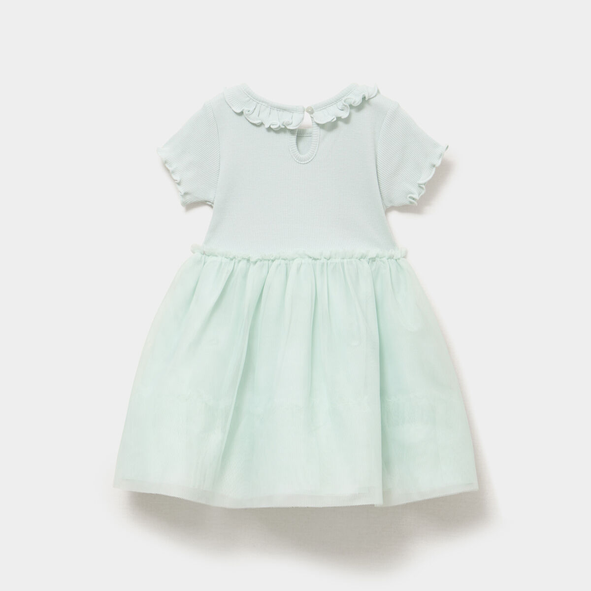 Robe c&ocirc;tel&eacute;e bas en tulle col claudine vert pastel b&eacute;b&eacute; fille