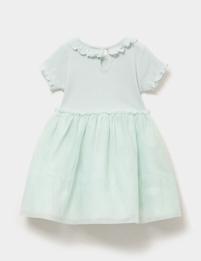 Robe c&ocirc;tel&eacute;e bas en tulle col claudine vert pastel b&eacute;b&eacute; fille