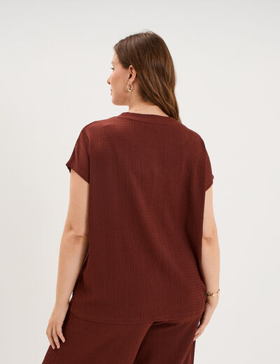 T-shirt manches courtes gaze de coton bordeaux femme grande taille
