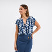 Blouse cr&eacute;pon manches courtes bleu marine femme