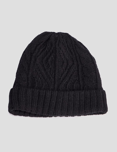 Bonnet à torsades noir homme