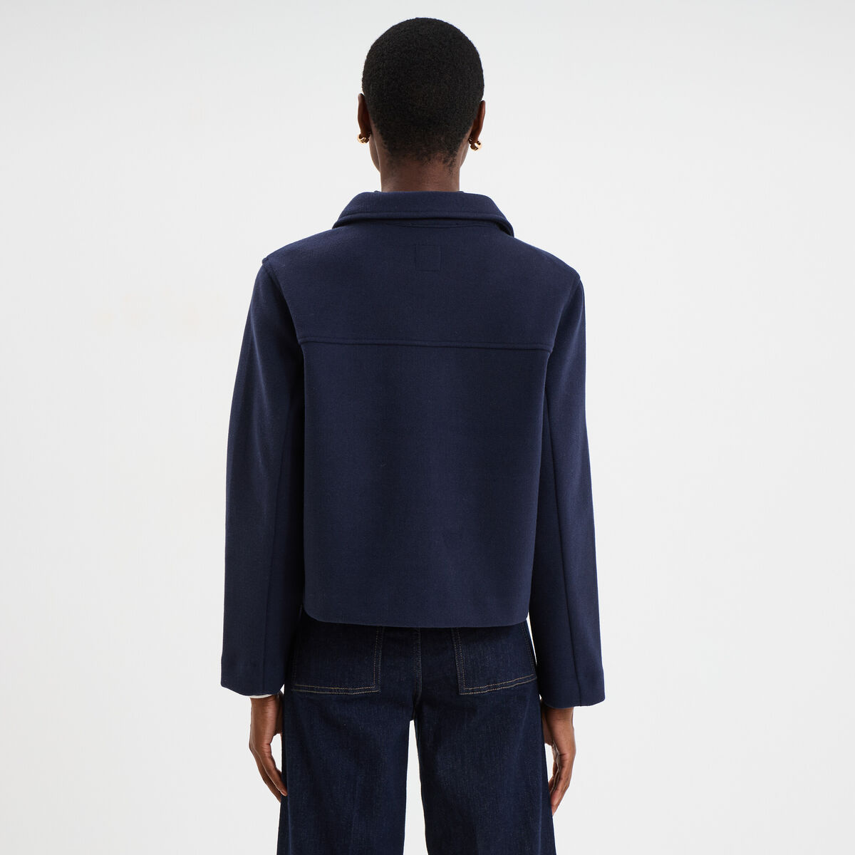 Blouson boutonn&eacute; 2 poches bleu fonc&eacute; femme