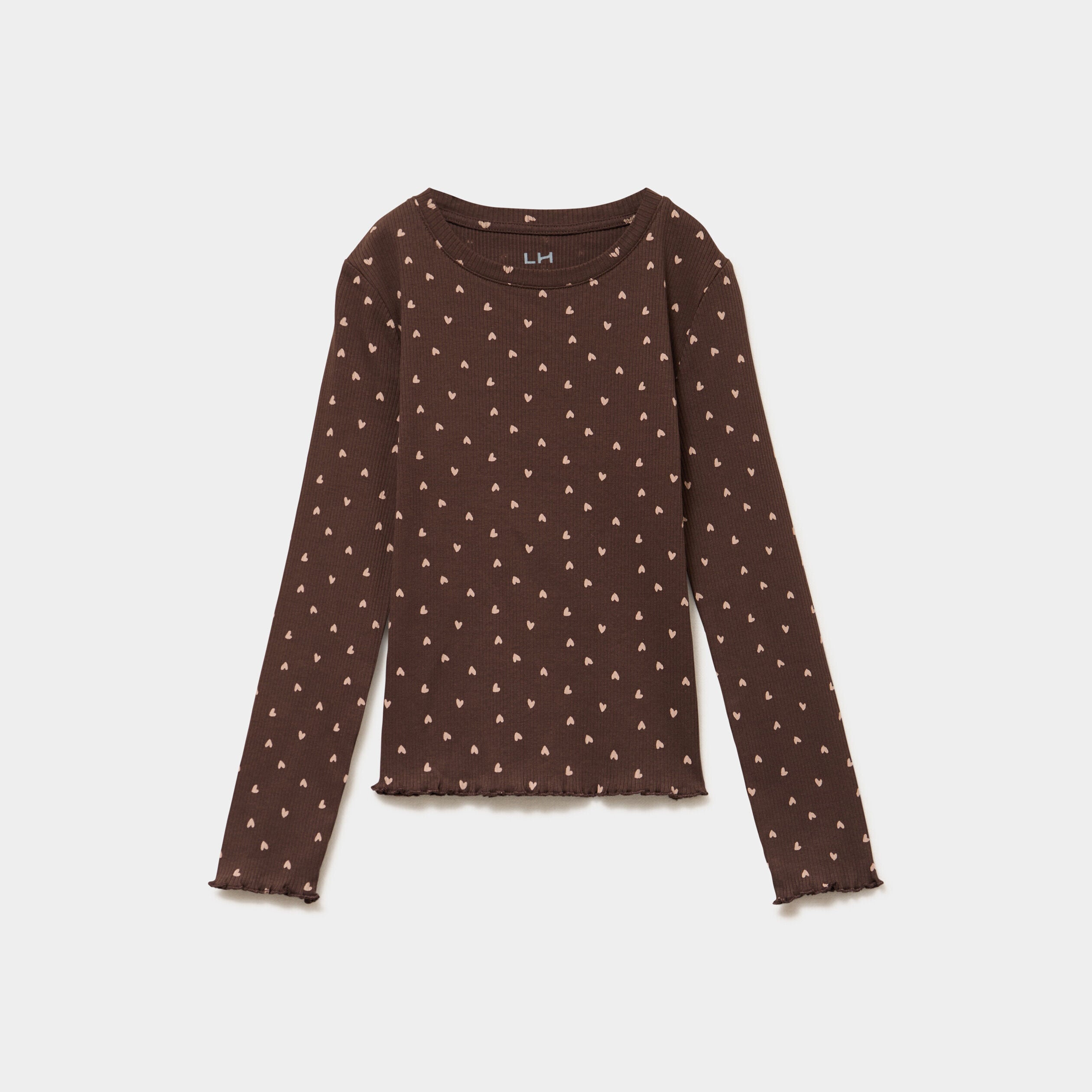 T-shirt côtelé ajusté manches longues marron fille LH