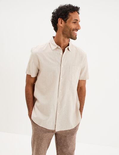 Chemise manches courtes lin m&eacute;lang&eacute; gris clair homme