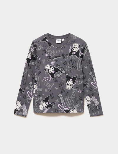 T-shirt coton Hello Kitty Kuromi gris fonc&eacute; fille