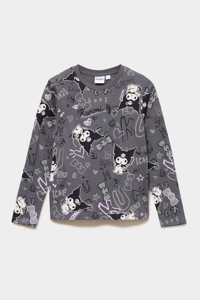 T-shirt coton Hello Kitty Kuromi gris fonc&eacute; fille