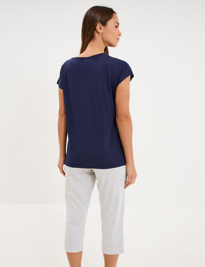 Ensemble pyjama corsaire et t-shirt bleu marine femme
