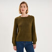 Pull col rond manches longues vert olive femme