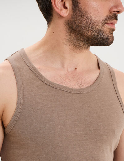 D&eacute;bardeur droit coton bretelles larges taupe homme