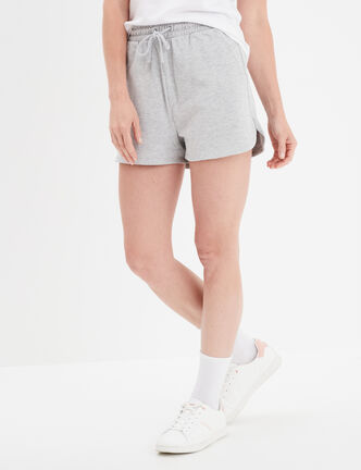 Short de jogging taille élastiquée gris clair femme