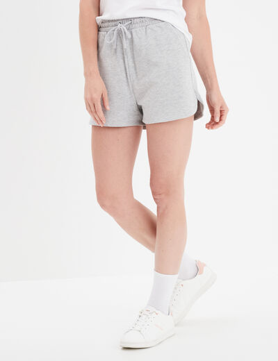Short de jogging taille élastiquée gris clair femme