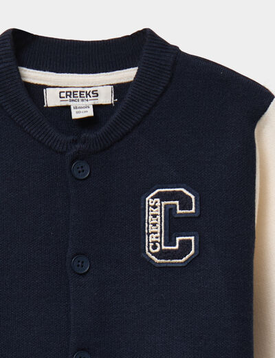 Gilet boutonné col teddy manches longues bleu marine bébé garçon