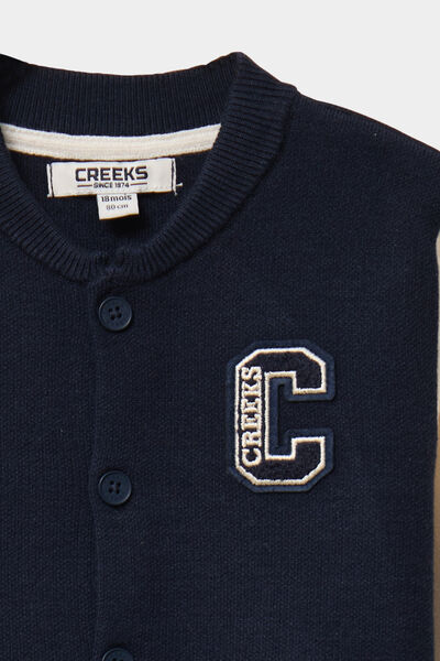 Gilet boutonn&eacute; col teddy manches longues bleu marine b&eacute;b&eacute; gar&ccedil;on