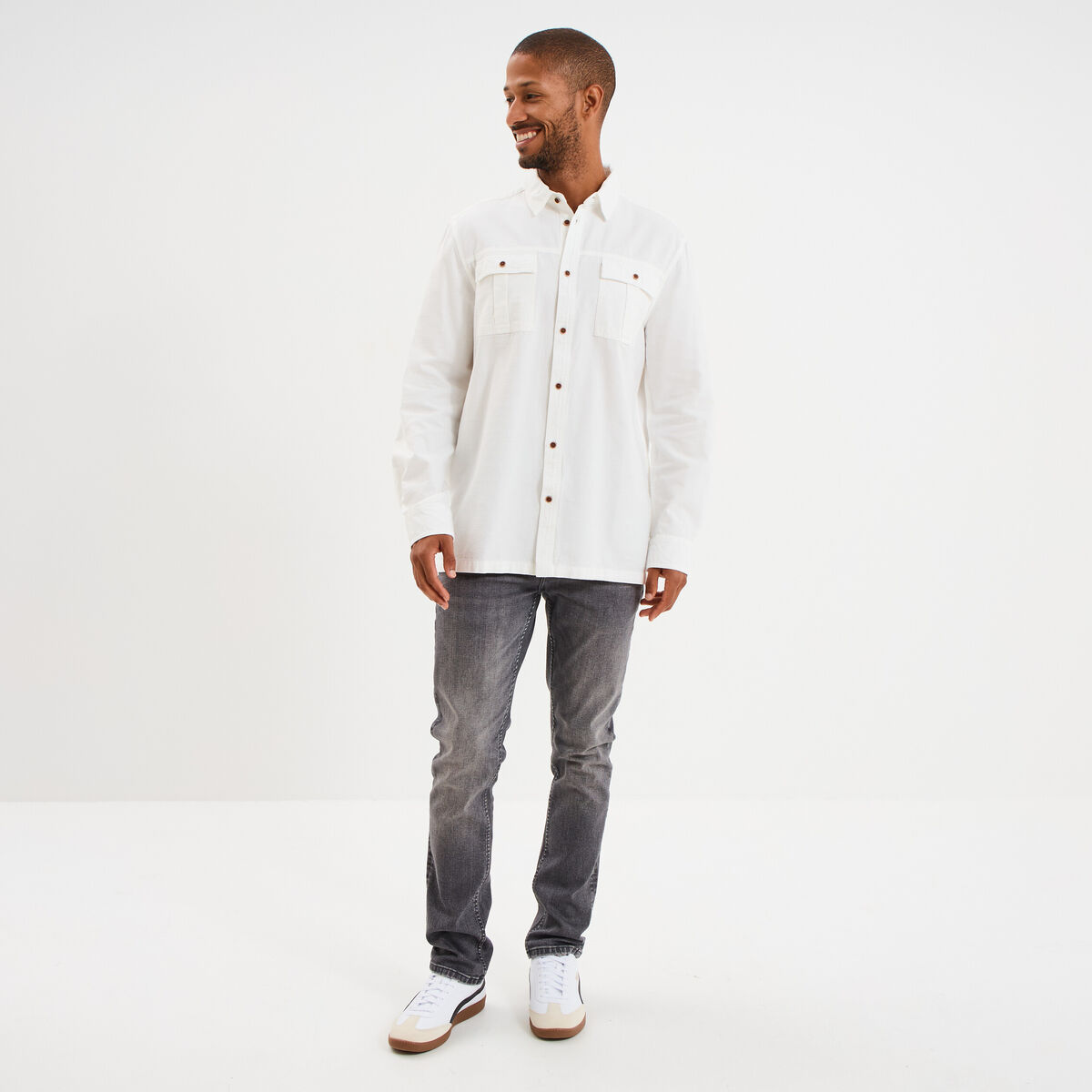 Chemise manches retroussables ivoire homme