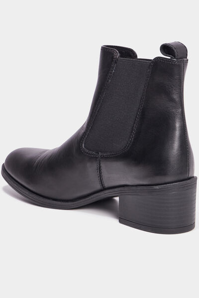 Bottines à talons en cuir noir femme