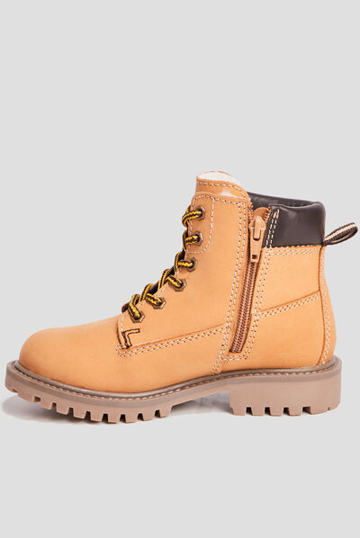 Bottines fourrées en cuir camel garçon