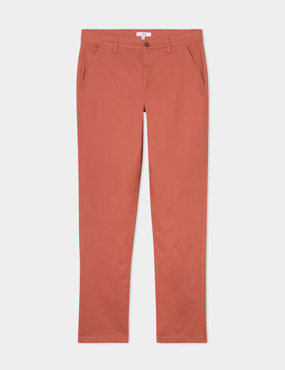 Pantalon chino droit stretch retroussé rouge homme