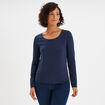 T-shirt coton col rond manches longues bleu marine femme